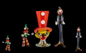 Murano 1960's Trio of Hand Blown Multicoloured Glass - novelty clown figurines. Tallest figure 8