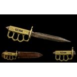 1st World War U S Trench Knife. Ist World War trench fighting knife combined Knuckle duster, stamped