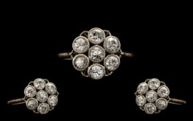 Antique Period Nice Quality Diamond Set Cluster Ring flowerhead setting marked 18ct gold.