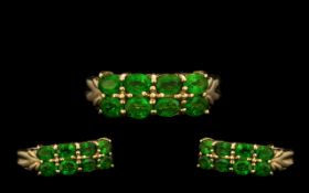 9ct Yellow Gold - Attractive Russian Diopside Set Dress Ring, The Eight Stones of Excellent