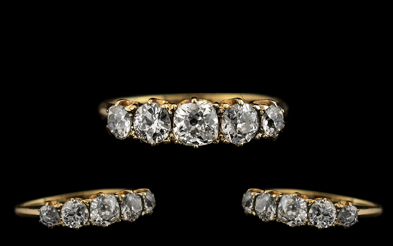 Antique Period 18ct Gold Attractive 5 Stone Diamond Set Ring marked 18ct -circa 1920's. The five old