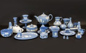 Collection of Wedgwood Blue Jasper approx 35 pieces, including a Tea Pot, Sugar Bowl, various