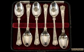 Edwardian Period Excellent Quality Silver Set of Six Kings Pattern Teaspoons - of solid ornate