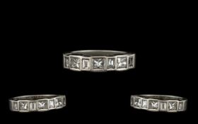 Platinum 950 Marked Contemporary Designed Diamond Set Ladies Dress Ring set with princes cut and