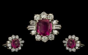 18ct White Gold - Superb Quality Pink Tourmaline and Diamond Set Cocktail Ring, The Faceted Pink