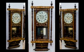 French Late 19th Century Inlaid Wooden Wall Clock. Height of Clock 35 Inches - 85 cm, Width 15.