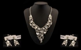 White Austrian Crystal Necklace and Earrings Set, several sizes of sparkling Austrian crystals set