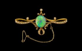 Victorian Period 18ct Gold Superb Quality and Exquisite Opal and Fine pearl Set Brooch of