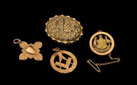 Antique Period Collection of 9ct Gold Pendants / Brooches ( 4 ) All In Wonderful Condition -