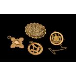 Antique Period Collection of 9ct Gold Pendants / Brooches ( 4 ) All In Wonderful Condition -