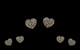 Diamond Heart Shape Stud Earrings, baguette cut diamonds totalling .5ct set in a 'firework'