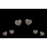 Diamond Heart Shape Stud Earrings, baguette cut diamonds totalling .5ct set in a 'firework'