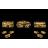 Three Assorted Middle Eastern Horn Boxes with brass hinges. Two in the form of caskets and one of