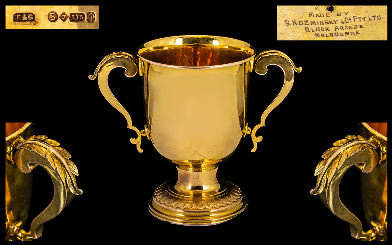 Antique Period Rare Kozminsky & Company of Melbourne, Australia, Superb Quality 9ct Gold Twin Handle