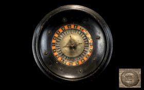 Roulette Wheel. Mid to early 20th Century Roulette wheel, Constructed of heavy dark wood with