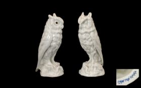 Two Royal Grafton China White Glazed Owl Figures measuring 5 inches in height.