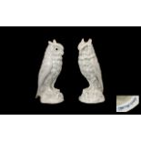 Two Royal Grafton China White Glazed Owl Figures measuring 5 inches in height.