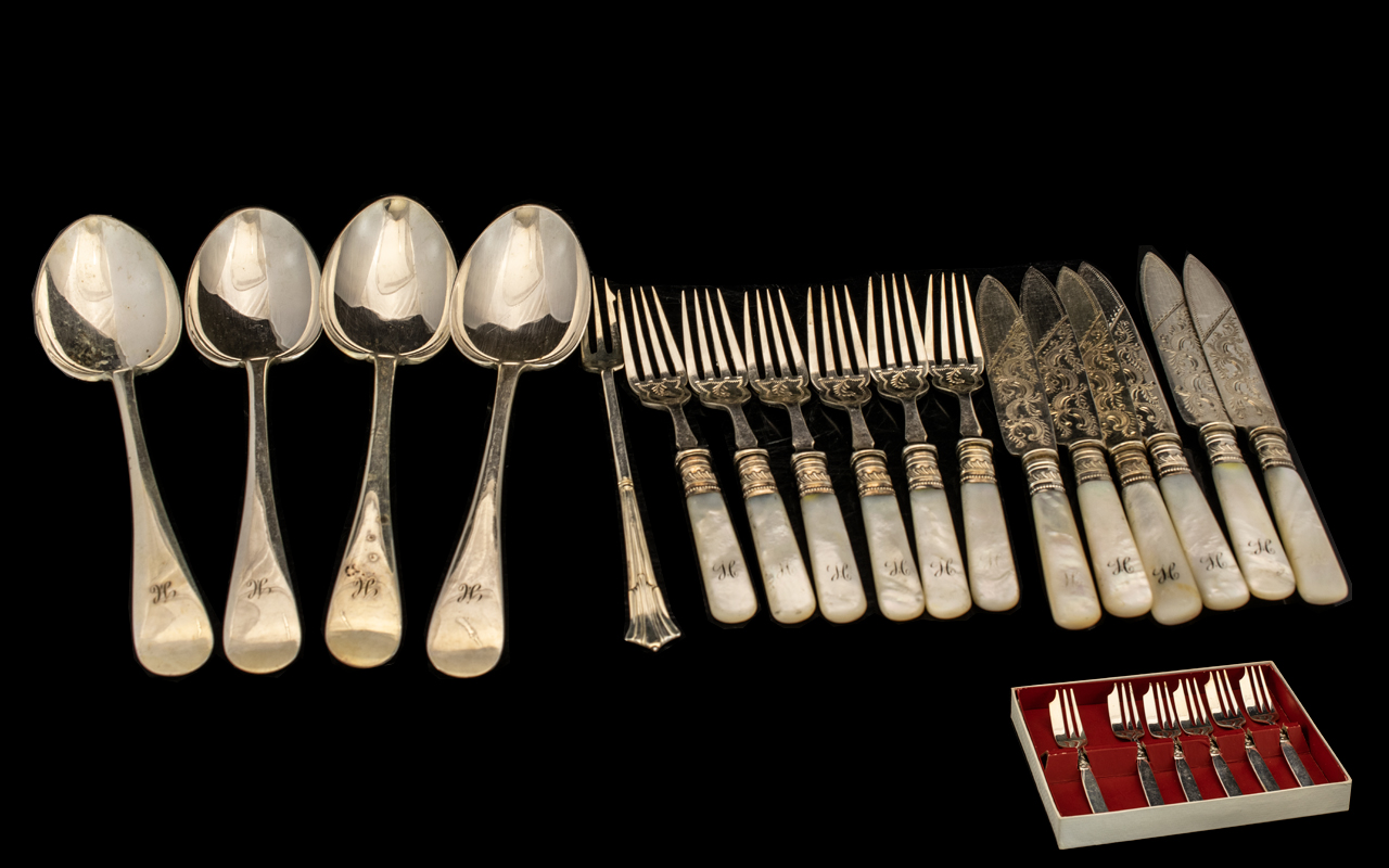 Collection of Silver Plated Ware to include a boxed set of six Pastry Forks; four large serving