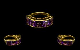 Amethyst Large Band Ring, comprising five square cut Royal purple amethysts totalling 8.5cts, making