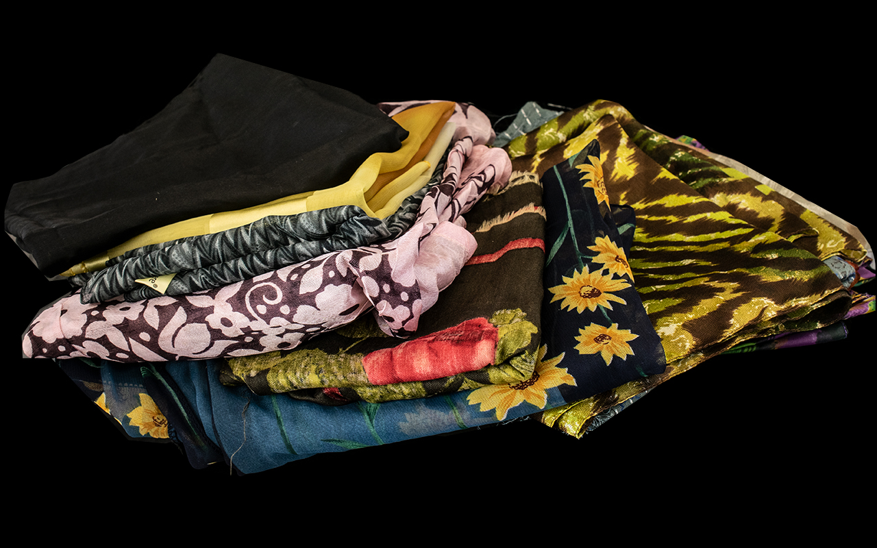 Collection of Vintage Scarves including several silk squares with hand rolled edges, and several