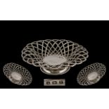 Edwardian Period Basket Weave Design Sterling Silver Footed Fruit Bowl. Hallmark Birmingham 1906,