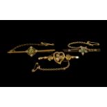 Victorian Period Attractive 9ct Gold Stone Set Brooches (3) in total, all with safety chains, all