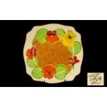 Clarice Cliff 1930s Handpainted on Glaze Cabinet Plate 'Nasturtium' Pattern dated 1932. Yellow,