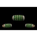 14 CT Gold Attractive Emerald & Diamond Set Ladies Ring. The 24 emeralds are of good colour est 1.20