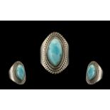 Ladies Fashion - Silver Set Single Stone Blue Ice Larimar Set Dress Ring. Excellent design, marked