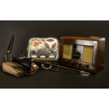 Collection of Interesting Vintage Items including a vintage Bush wooden cased radio with integral