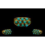 18ct Gold - Attractive Turquoise Set Ring with Open Wired Setting of Pleasing Form. Ring Size - P.