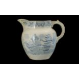 19thC Large Blue and White Printed Staffordshire Milk Jug in the willow pattern. 9.5 inches in