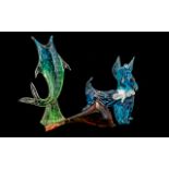 Three Glass Figures, including Murano, comprising a blue Murano Glass Dog 8'' high and 7'' long,