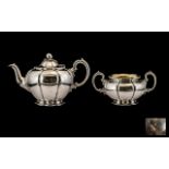 Barnard Brothers - Superb Quality Matched Silver Teapot and Large Twin Handle Sugar Bowl, Melon