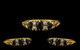 Ladies - Attractive 9ct Gold Sapphire and Diamond Set Dress Ring, Old Gallery Setting. Fully