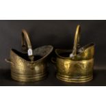 2 Brass Coal Scuttles. Early 20th Century coal scuttles, 2 in total , 10 inches in height, pleases