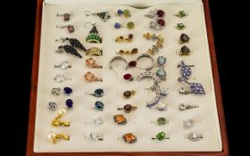 A Very Good Collection of Vintage & Contemporary Silver & Silver Gilt Stone Set Pairs of Earrings.