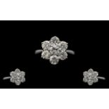 18ct White Gold Superb Quality Diamond Set Cluster Ring. Flowerhead setting with modern round