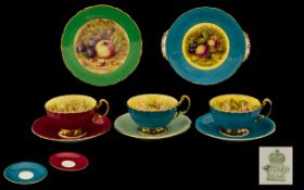 Collection of Vintage Aynsley Porcelain in Orchard Fruit design comprising three cups and saucers,