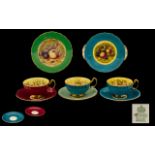 Collection of Vintage Aynsley Porcelain in Orchard Fruit design comprising three cups and saucers,