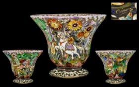 Moser Style Art Glass Vase Painted Enamel features prince on horseback with a castle in the