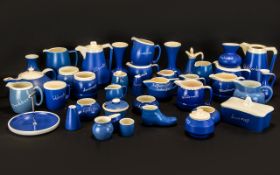 Large Collection of Devon Blue Ware Pottery comprising: Tea Pot, Coffee Pot, Various Sized Jugs,