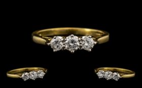 18ct Gold Good Quality 3 Stone Diamond Ring. The round brilliant cut diamonds of excellent colour/