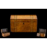 Antique Period Dome Shaped Walnut Veneered Twin Tea Caddy with marquetry banding - two fitted