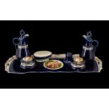 Limoge Dressing Table Set in dark blue with traditional relief pattern of ladies and child in