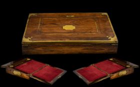 Early 19thC Rosewood Travelling Slope of typical form with fall front and red velvet slope with