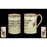 Luddite Interest Rare And Documentary George III Creamware Mug, Marked And Dated. '' John & Hannah