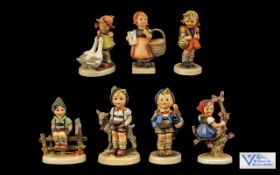 Hummel Early Hand Painted Figure ( 7 ) Figures In Total. Comprises 1/ Little Schoolgirl 2/ Little