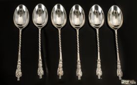 Edwardian Period Nice Quality Set of Six Sterling Silver Apostle Spoons, All with Barley Twist