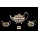 Bachelors - Sterling Silver Attractive 3 Piece Tea Set of Small Proportions, All with Half Fluted